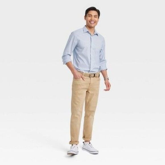 Goodfellow & Co Men's Performance Button-Down Shir Light Navy Blue - Picture 2 of 3